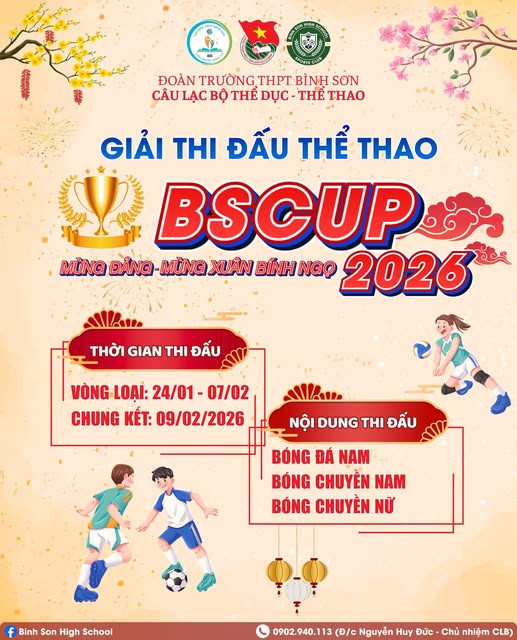 Sôi nổi giải thi đấu thể thao mừng Đảng - mừng Xuân Bính Ngọ BSCUP 2026 tại trường THPT Bình Sơn